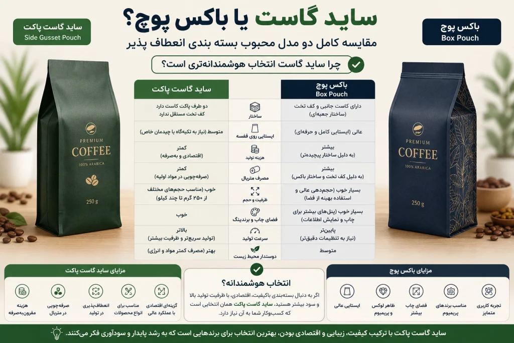 مقایسه پاکت ساید گاست و باکس پوچ کدام بسته‌بندی برای محصول شما مناسب‌تر است؟